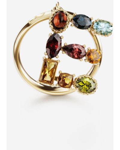 Dolce & Gabbana Rainbow alphabet E ring in yellow gold with multicolor fine gems - Metálico