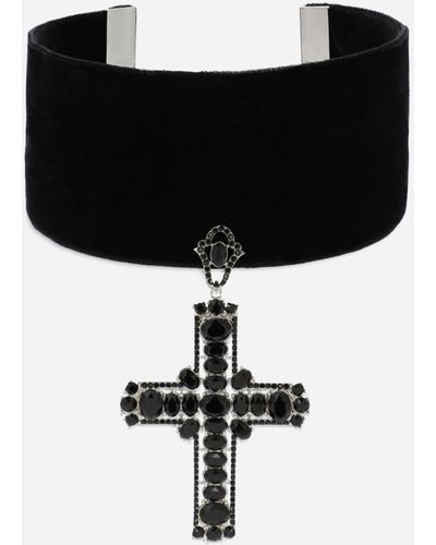 Dolce & Gabbana Choker aus Samt mit Kreuzanhänger - Schwarz