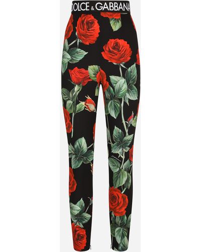 Dolce & Gabbana Rose-print Charmeuse leggings - Multicolor