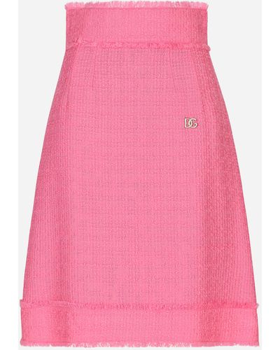 Dolce & Gabbana Raschel Tweed Midi Skirt - Pink