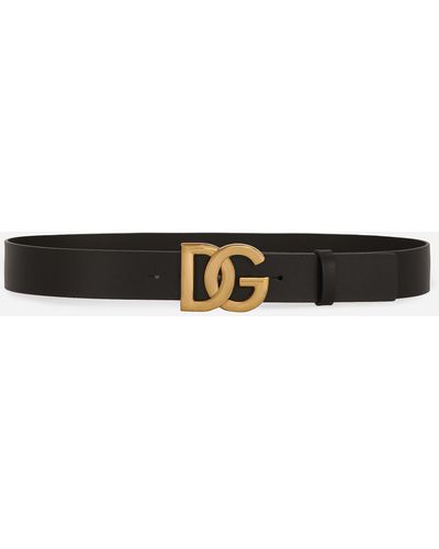 Dolce & Gabbana Lux leather belt with crossover DG logo buckle - Schwarz