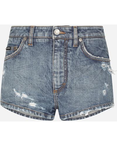 Dolce & Gabbana Shorts vaqueros con detalles rotos - Azul