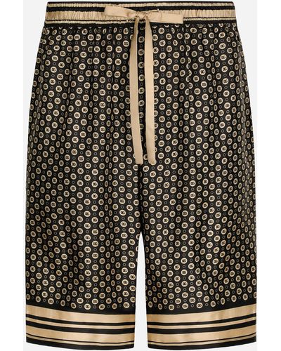 Dolce & Gabbana Silk Twill Jogging Shorts With Dg Logo Print - Black