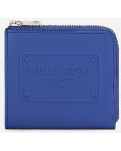 Dolce & Gabbana Kartenetui aus Kalbsleder mit Relieflogo - Blau