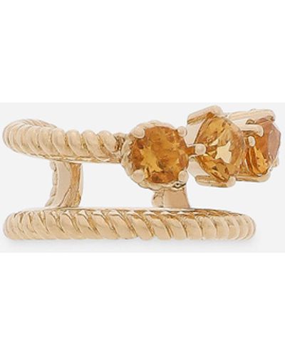 Dolce & Gabbana Orecchino singolo con doppio earcuff in oro giallo 18k con citrini - Bianco