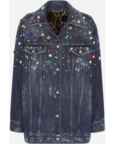 Dolce & Gabbana Denim Jacket With Rhinestone Details - Blue