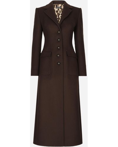 Dolce & Gabbana Langer einreihiger Mantel aus Wolle und Kaschmir - Braun