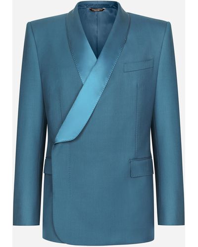 Dolce & Gabbana Double-breasted wool Sicilia-fit tuxedo jacket - Azul