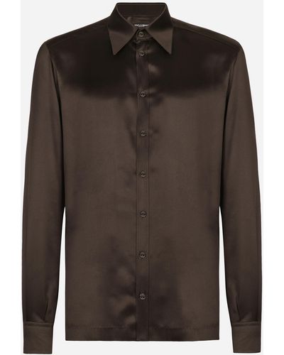 Dolce & Gabbana Silk Satin Martini-Fit Shirt - Brown