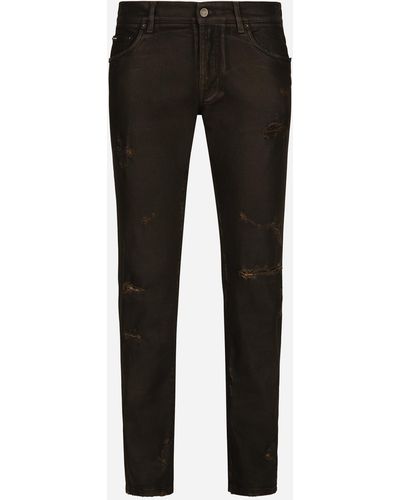 Dolce & Gabbana Slim-fit Waxed Stretch Denim Jeans - Black