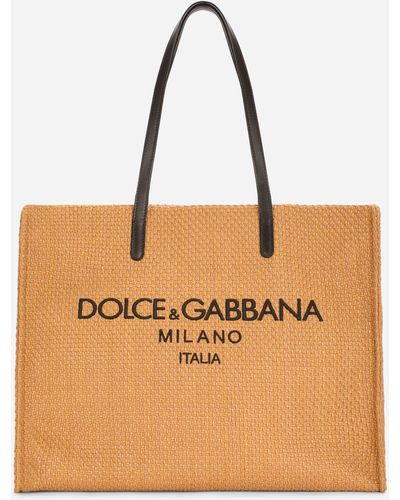 Dolce & Gabbana Cabas en raphia à logo - Orange