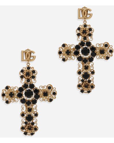 Dolce & Gabbana Pendientes en forma de cruz con filigrana - Blanco