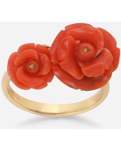 Dolce & Gabbana Bague Coral en or jaune 18 ct avec rose en corail - Rouge
