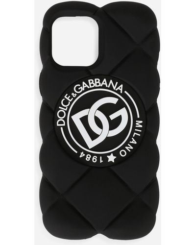 Dolce & Gabbana Cover iPhone 12 Pro Max aus Gummi in Matelassé-Optik mit DG-Logo - Schwarz