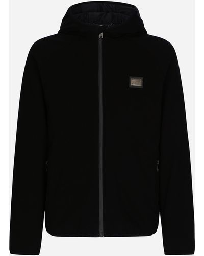 Dolce & Gabbana Blouson en jersey avec capuche et plaquette à logo - Negro