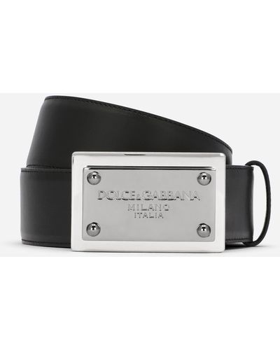 Dolce & Gabbana Calfskin Belt With Branded Tag - Schwarz