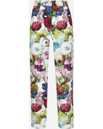 Dolce & Gabbana Cotton Trousers With Nocturnal Flower - White