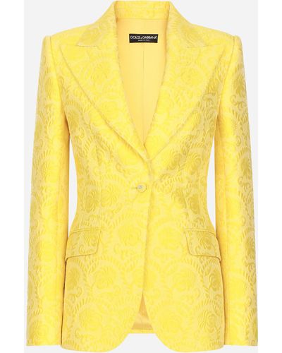 Dolce & Gabbana Single-Breasted Floral Brocade Turlington Jacket - Yellow