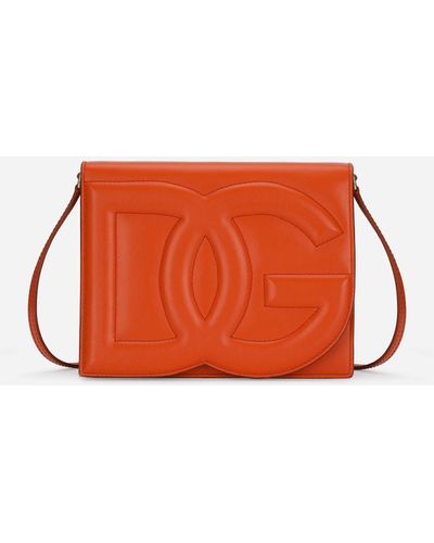 Dolce & Gabbana Orange Calfskin Leather Round Logo Hand Mirror Holder main image 1