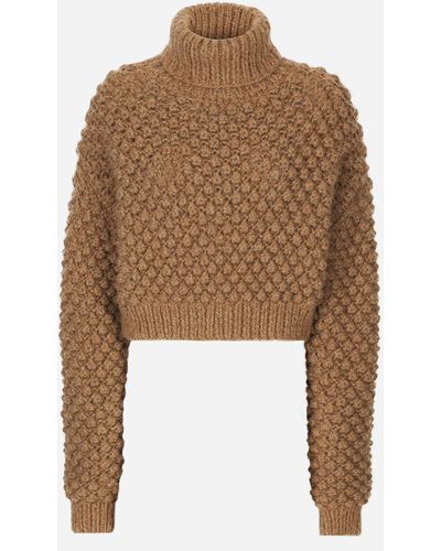 Dolce & Gabbana Hazelnut-Stitch Alpaca Turtle-Neck Sweater - Natural