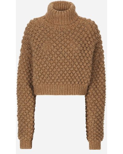 Dolce & Gabbana Hazelnut-stitch Alpaca Turtle-neck Sweater - Natural