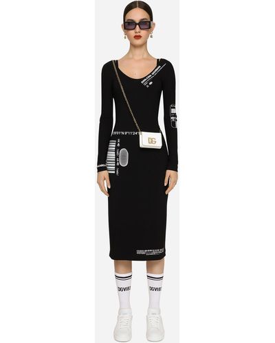 Dolce & Gabbana Abito midi maniche lunghe in jersey indemagliabile - Nero