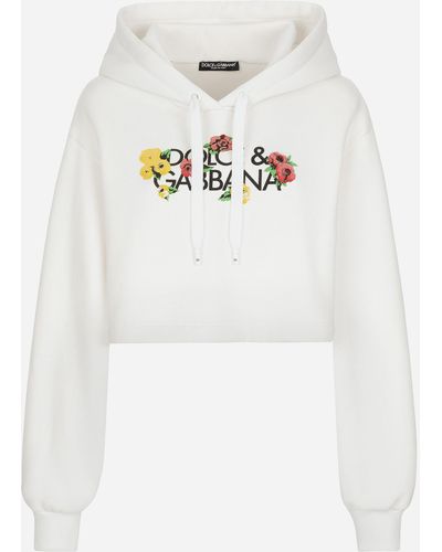 Dolce & Gabbana Cotton Cropped Logo Hoodie - White