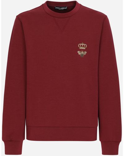 Dolce & Gabbana Sweat-shirt en jersey de coton à broderie - Rouge