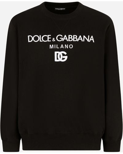Dolce & Gabbana Printed Jersey Sweatshirt With Dg Embroidery - Black