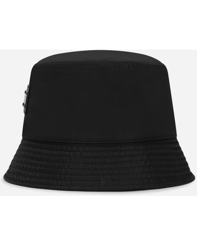 Dolce & Gabbana Nylon bucket hat with branded plate - Negro