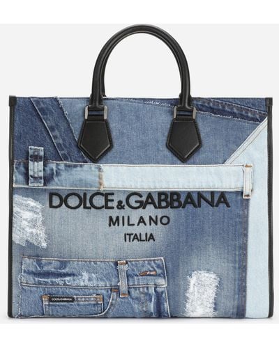 Dolce & Gabbana Shopping grande in denim patchwork - Blu