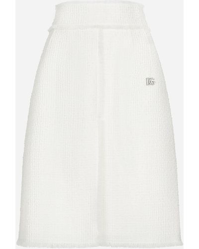Dolce & Gabbana Falda midi de tweed rachel con abertura central - Blanco