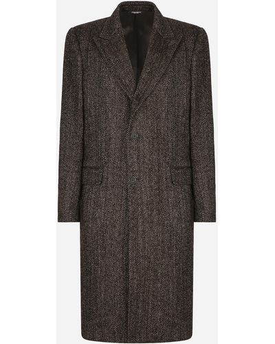 Dolce & Gabbana Manteau droit en laine et alpaga à chevrons - Negro