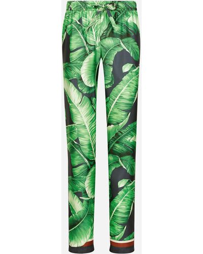 Dolce & Gabbana Pantalone pigiama in seta stampa Banano - Verde