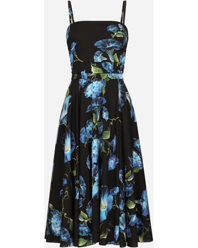 Dolce & Gabbana Trägerloses Kleid aus Charmeuse Glockenblumen-Print - Blau