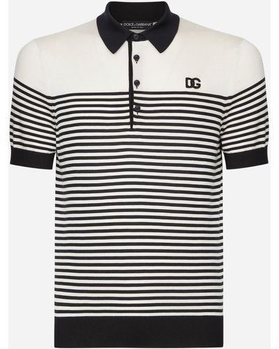 Dolce & Gabbana Gestreiftes Poloshirt aus Seide mit DG-Patch - Mehrfarbig