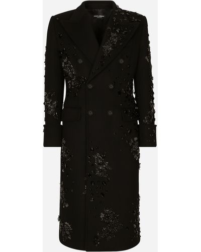 Dolce & Gabbana Zweireihiger Mantel mit Stickereien und Steinen - Schwarz