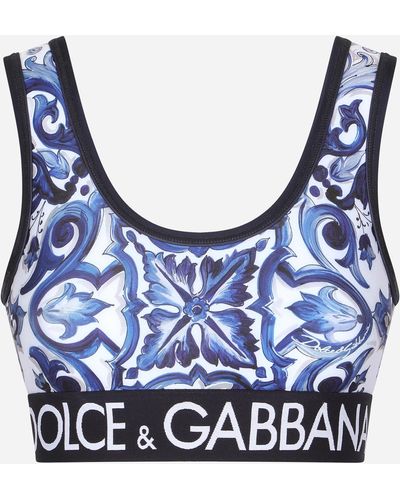 Dolce & Gabbana Majolica-print Jersey Top With Branded Elastic - Blue