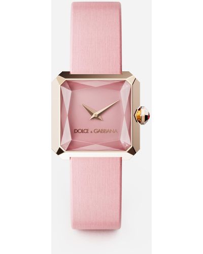 Dolce & Gabbana Gold Watch With Silk Strap - Pink