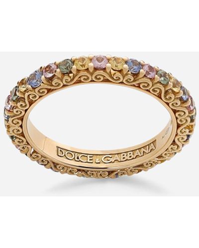 Dolce & Gabbana Heritage band ring in yellow 18kt gold with multicoloured sapphires - Blanc