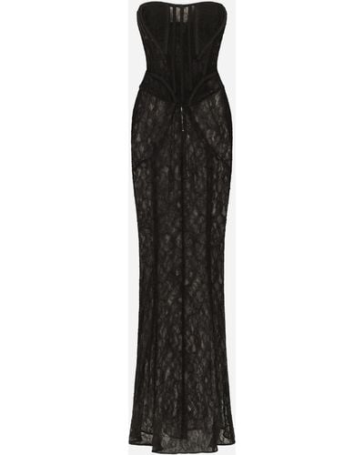 Dolce & Gabbana Vestido largo con corsé de encaje - Negro