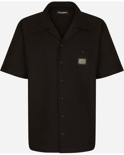 Dolce & Gabbana Hawaiihemd aus Baumwolle mit Logoplakette - Schwarz