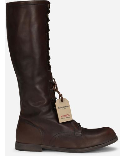 Dolce & Gabbana Brown Chelsea Leather Mid Calf Boots Shoes