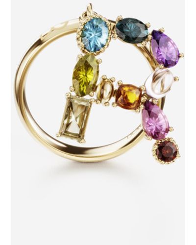 Dolce & Gabbana Rainbow alphabet R ring in yellow gold with multicolor fine gems - Amarillo