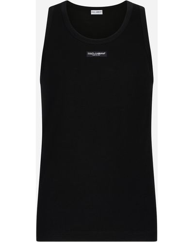 Dolce & Gabbana Two-way Stretch Cotton Tank Top With Logo Label - Black