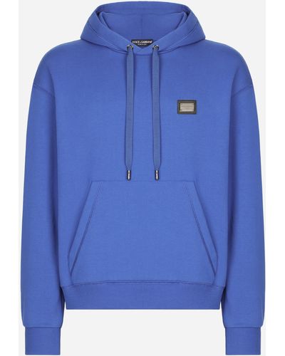 Dolce & Gabbana Jersey-Sweatshirt mit Kapuze und Logoplakette - Blau