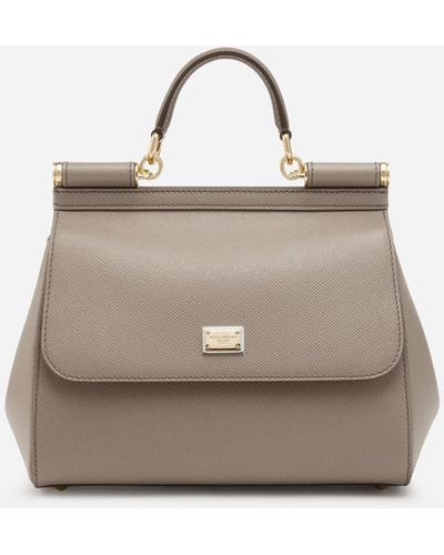 Dolce & Gabbana Medium Sicily Handbag In Dauphine Leather - Natural