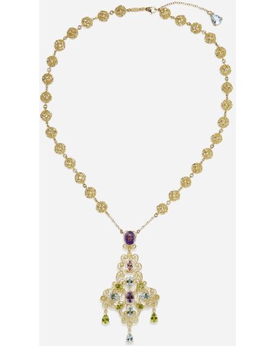 Dolce & Gabbana Pizzo necklace in yellow gold filigree with amethysts, aquamarines, peridots and morganite - Mettallic