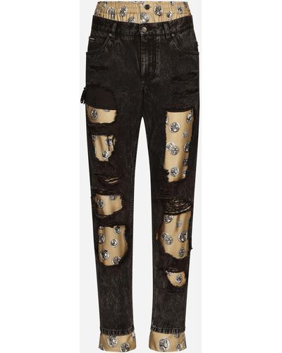 Dolce & Gabbana Jeans mit Innenseite aus Seidentwill Münzen-Print - Schwarz