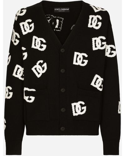 Dolce & Gabbana Cardigan in lana intarsio DG Monogram - Nero